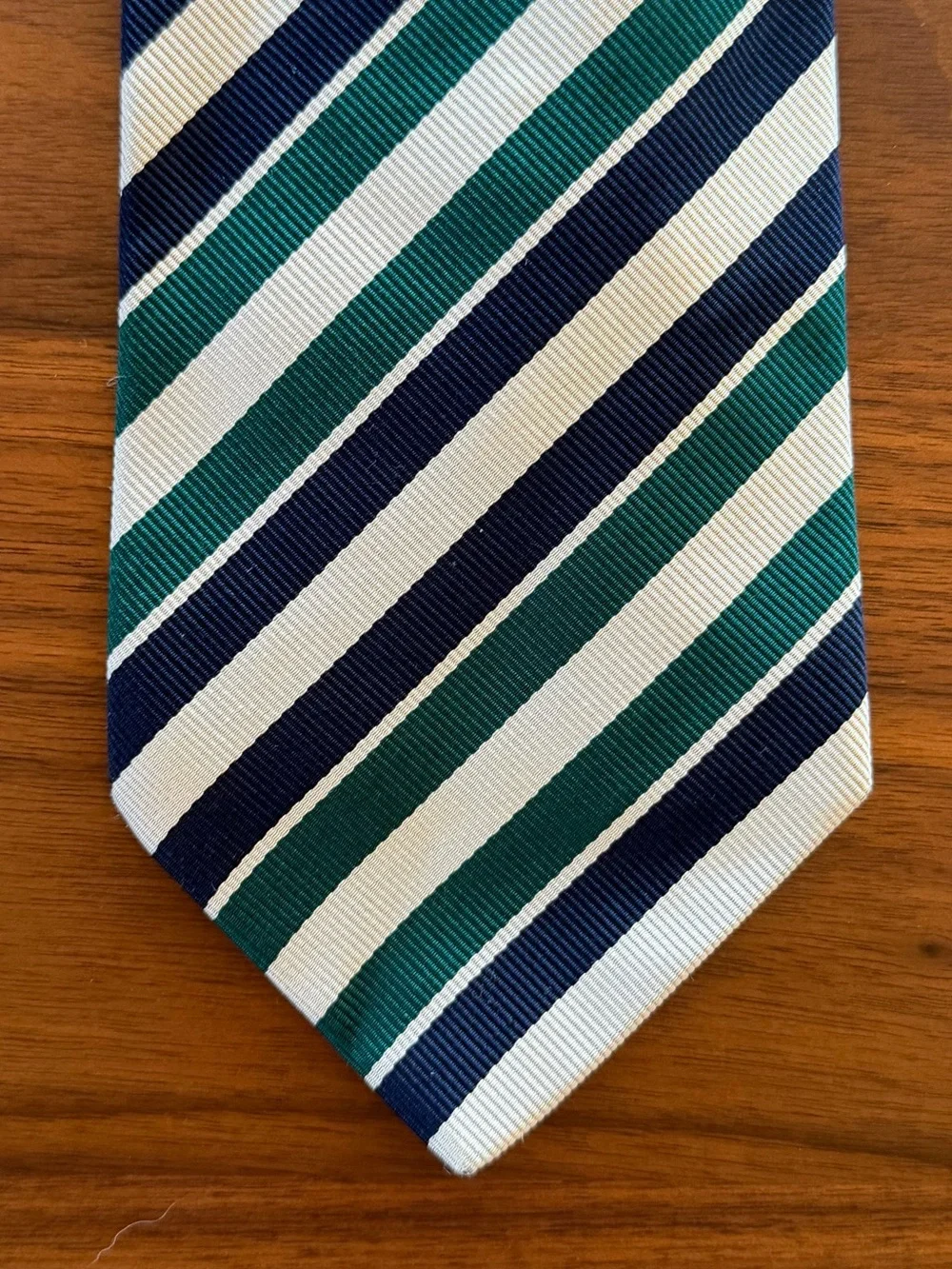 Drakes Striped Teal, Navy & White Men's Tie